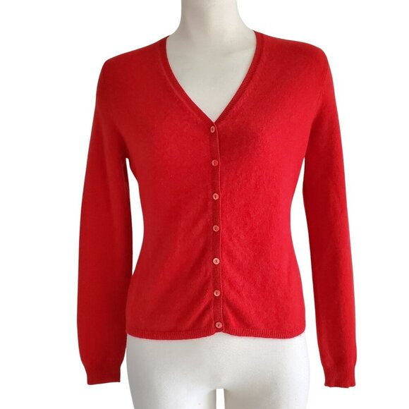 Valerie Stevens Red 2 Ply Cashmere V-Neck Cardigan Size S - Picture 1 of 14